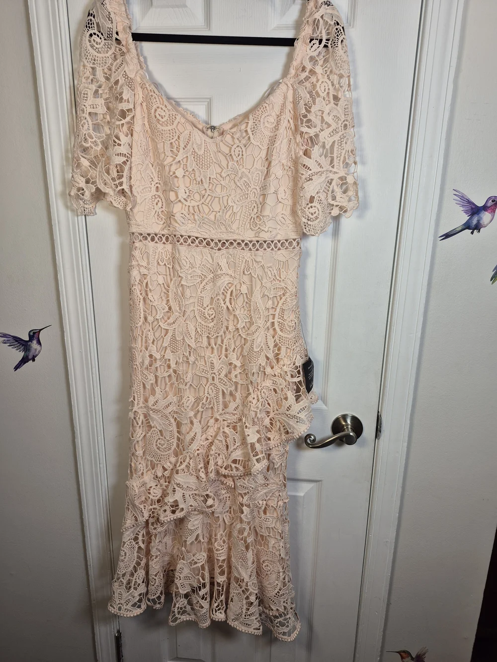 NWT Lulus Briarwood Blush Pink Lace Ruffled Midi Dress Cottagecore Wedding Guest - Picture 2 of 9